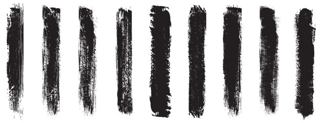 Straight Black Brush Strokes Set. Grunge Paint stripe . Vector brush Stroke . Distressed banner . Black isolated paintbrush collection . Modern Textured shape . Dry border in Black