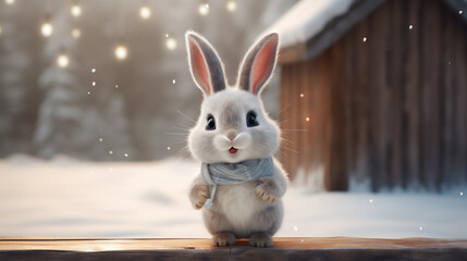 Happy New Year. Illustration of a cute bunny in winter.