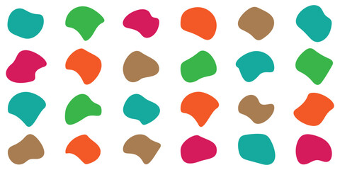 Various blotch. Random color blobs, round abstract organic shapes. Pebble, drops and stone silhouettes. Inkblot 90s texture vector set. Basic, simple rounded, smooth colorful forms
