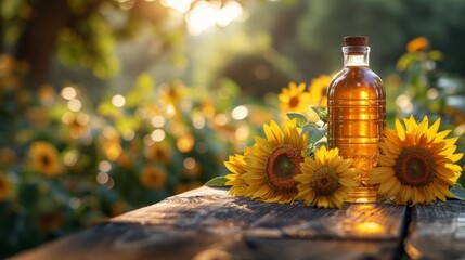 sunflower pure cooking oil, oil plastic bottle, nature, sunny - obrazy, fototapety, plakaty