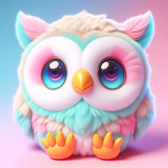 Cute furry owl toy in pastel colors. toys for kids. AI generated