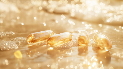 Golden Omega-3 Fish Oil Capsules on Radiant Background