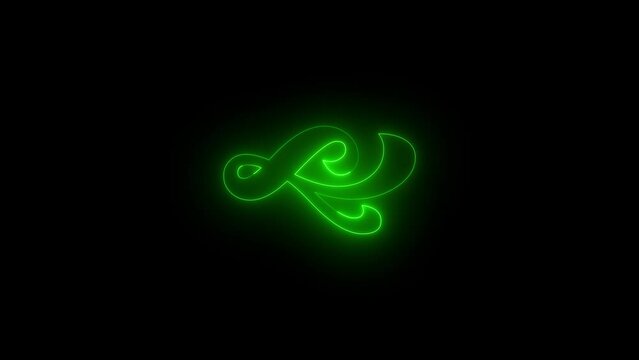 Neon glowing green color fleuron typography design icon animation black background