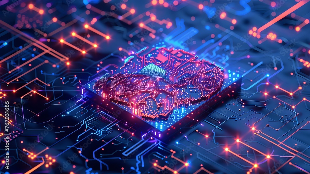 Poster 3d vector representation of an ai chip, symbolizing ai in science and business, as well as technolog