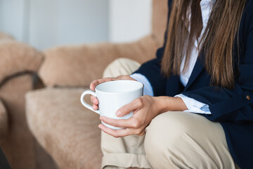 Relaxing moment with a warm cup of coffee at home