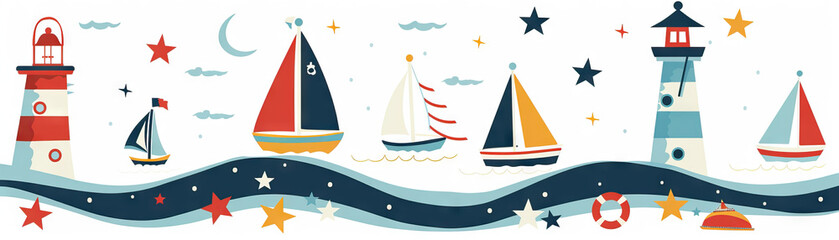 Sailing Seas Stars: Hoisting Sails, Navigating Waters, and Seafaring - obrazy, fototapety, plakaty