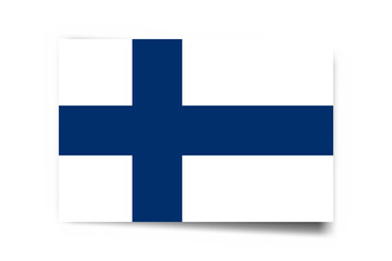 Finland flag - rectangle card with dropped shadow isolated on white background.