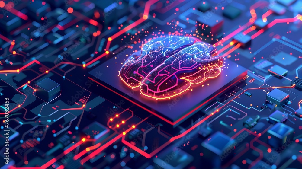 Poster 3d vector representation of an ai chip, symbolizing ai in science and business, as well as technolog