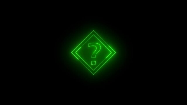 Neon glowing green color question mark square icon animation black background