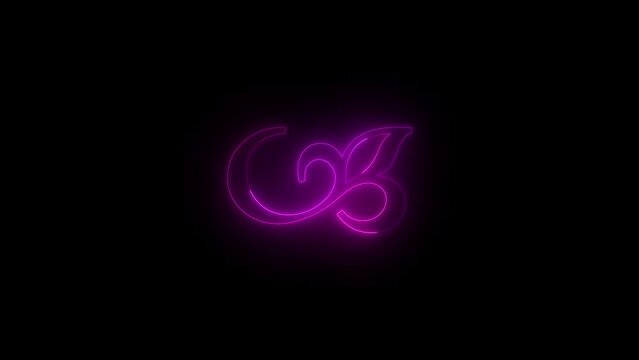 Neon glowing pink color fleuron design icon animation black background