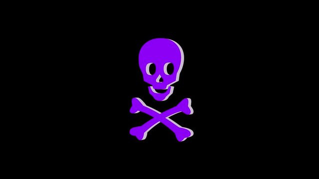3d skull and crossbones logo icon loopable rotated purple color animation on black background