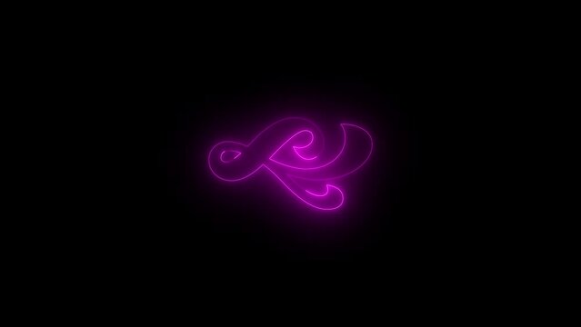 Neon glowing pink color fleuron typography design icon animation black background