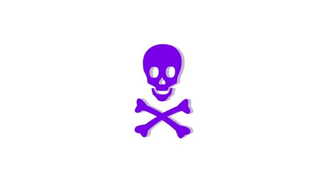 3d skull and crossbones logo icon loopable rotated purple color animation on white background