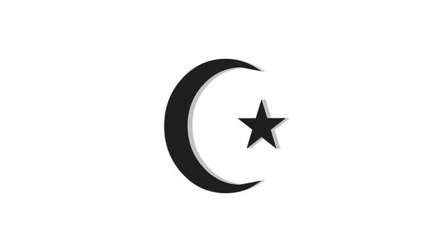 3d star and crescent symbol logo icon loopable rotated black color animation on white background