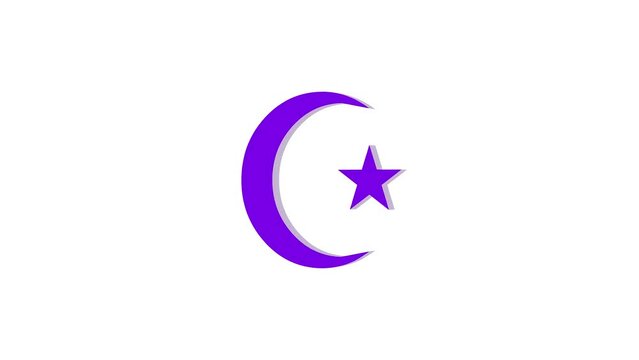 3d star and crescent symbol logo icon loopable rotated purple color animation on white background