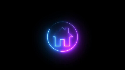 House icon glowing neon light on black background. pink and purple home icon with glowing light background,best animation in 4k. - Powered by Adobe