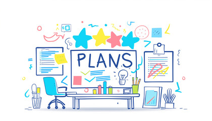 Conceptual Illustration of Strategic Planning and Innovation in a Creative Workspace