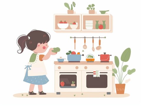 A Child Playing with a Toy Kitchen: Nurturing a Love for Cooking and Healthy Eating Generative AI