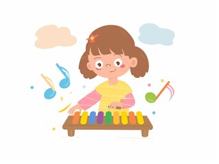 Obraz na płótnie Canvas Adorable Child Playing Xylophone with Pastel Colors Generative AI