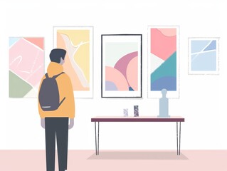 Young Adult Admiring Art at First Exhibition Generative AI