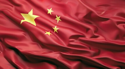 A flag of China. The flag is red with five gold stars in the upper left corner.
