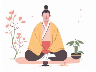 Confucian Ceremony Honoring Ancestors: A Thoughtful Gathering with Pastel Hues Generative AI