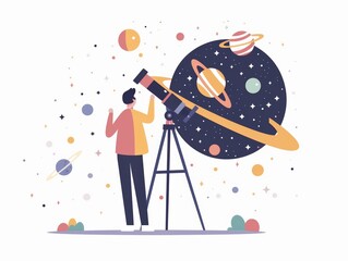 Naklejka premium Adult Using Telescope for Stargazing at Night Sky in Astronomy Club Generative AI