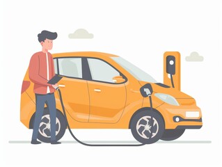 Fototapeta premium Adult Test Driving Electric Vehicles at a Showcase Generative AI