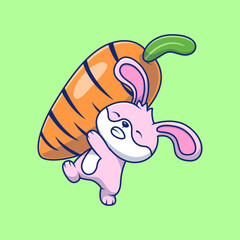 Cute Rabbit Bring Big Carrot Cartoon Vector Icons Illustration. Flat Cartoon Concept. Suitable for any creative project.