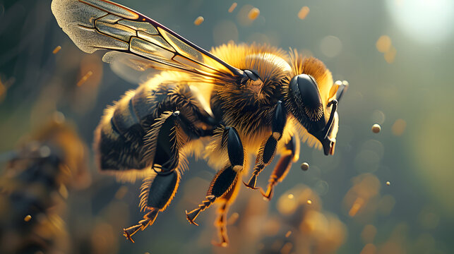 Cinematic, photo of a flying bee, phantom highspeed camera