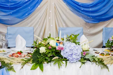 Fotobehang Eetkamer Wedding Table Setting With Floral Arrangement  © mihail39