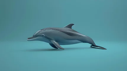 Fotobehang A bottlenose dolphin gracefully glides through the water, its sleek body cutting through the waves with ease. © Design