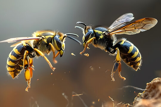a phot of a wasp attacking a bee