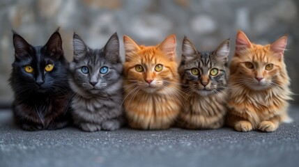  Cats on cement floor in front of wall