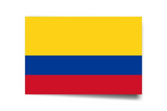 Colombia flag - rectangle card with dropped shadow isolated on white background.