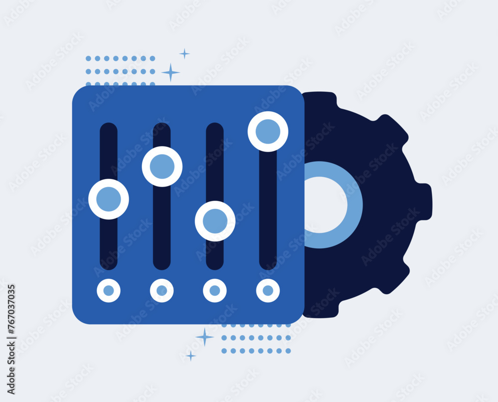 Poster settings with parameters. settings panel and gear mechanism. vector illustration