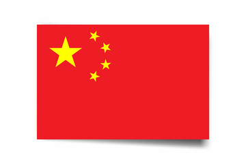 China flag - rectangle card with dropped shadow isolated on white background.