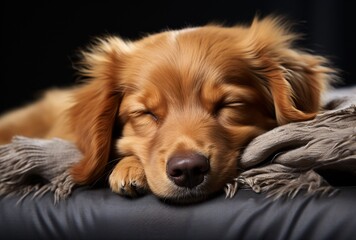 a dog sleeping on a blanket