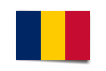 Chad flag - rectangle card with dropped shadow isolated on white background.