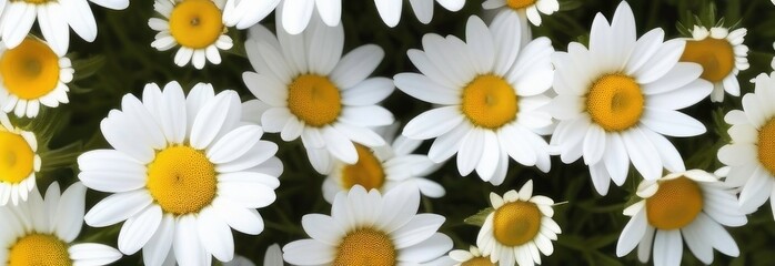 Background of chamomile on a black background. Copy space, place for text, empty space.