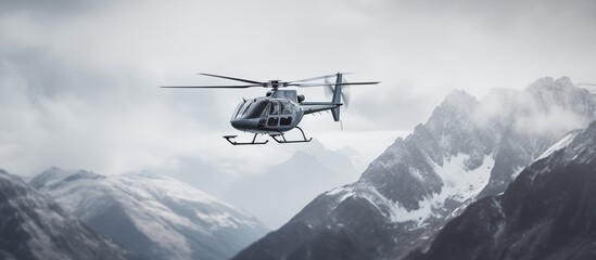 helicopter in the mountains - obrazy, fototapety, plakaty