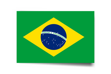 Brazil flag - rectangle card with dropped shadow isolated on white background.