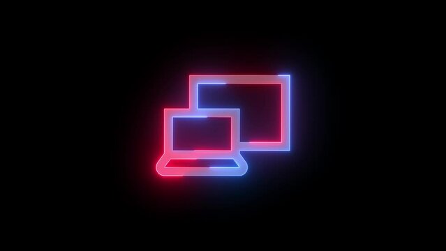 Neon project laptop icon blue red color glowing animation black background
