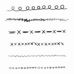 Set of artistic pen brushes. Hand drawn grunge brush strokes. Vector illustration