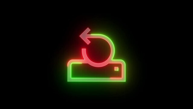 Neon reset drive icon green red color glowing animation black background