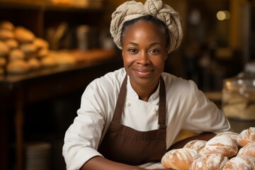 Cheerful black baker woman