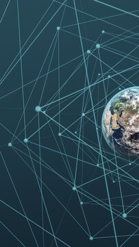 A conceptual graphic showcasing a network of lines and nodes with a partial view of Planet Earth, representing global data exchange