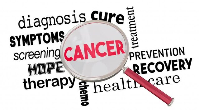 Cancer Magnifying Glass Words Find Care Treatment Disease Prevention 3d Animation