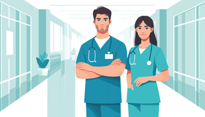 Healthcare Professionals in Scrubs Vector