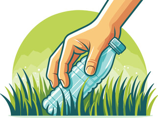 Hand Picking Up Plastic Bottle Vector